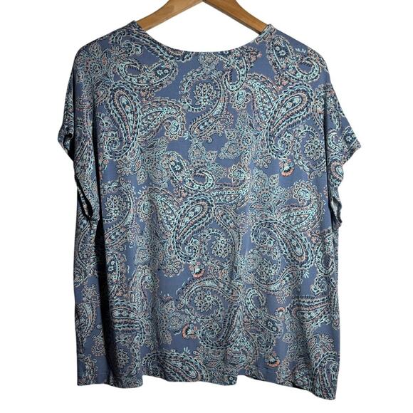 J. Jill Wearever Collection Women XL/P Blue Paisley Short Sleeve Top Business - Picture 7 of 7